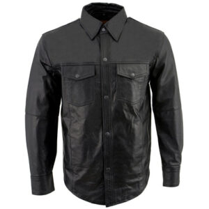 Men’s Lightweight Black Leather Shirt Jacket with Carry Conceal Pocket  CI  -1975