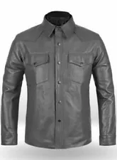 Men’s Lightweight Grey Leather Shirt Jacket with Carry Conceal Pocket CI- 0093